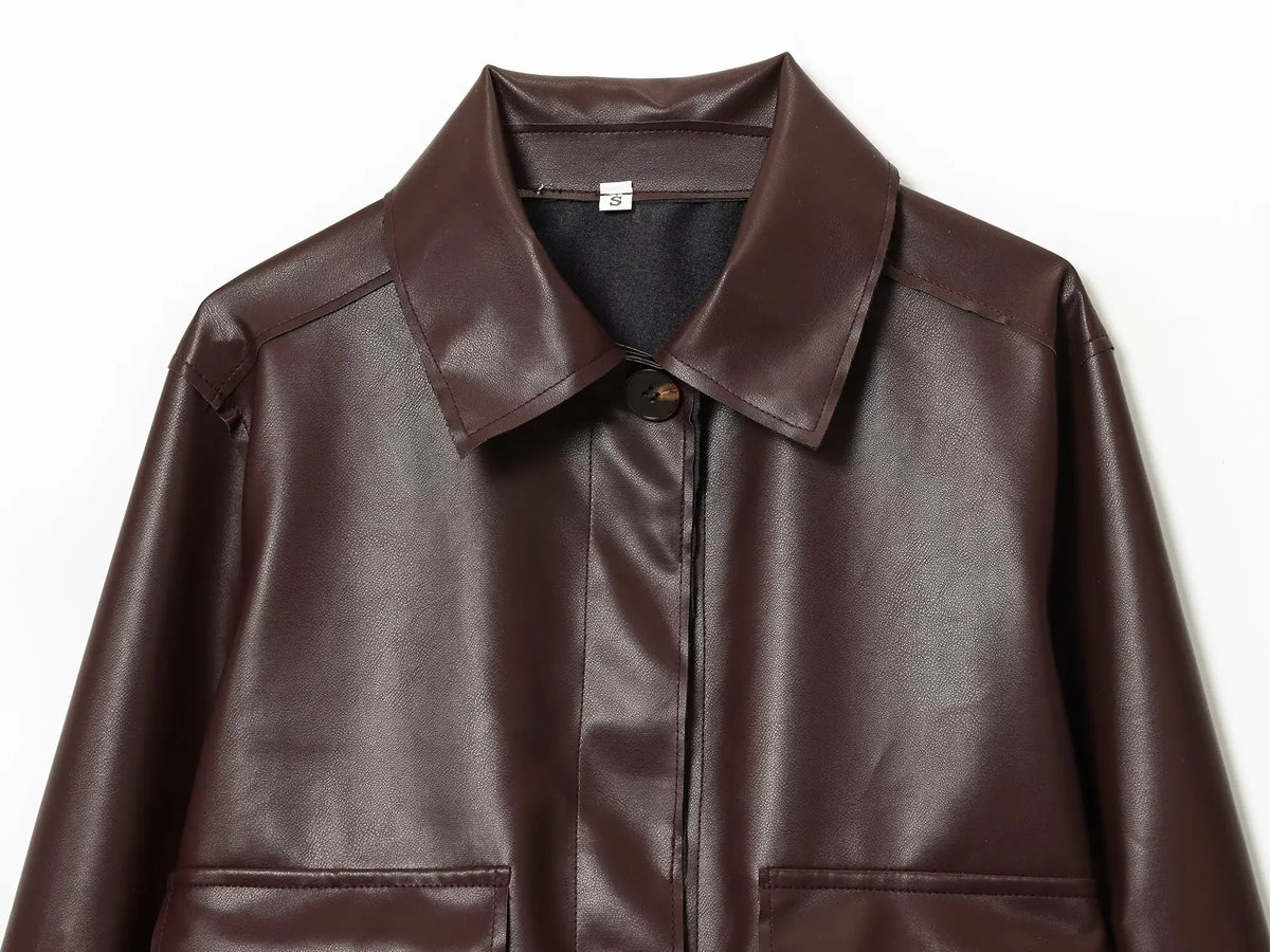 Women’s Autumn Casual Jacket – Solid Turn-Down Collar Coat with Pockets | Single-Breasted Streetwear Style