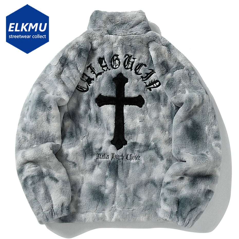 Men's Streetwear Vintage Fleece Jacket – Harajuku Hip Hop Oversized Zip Coat
