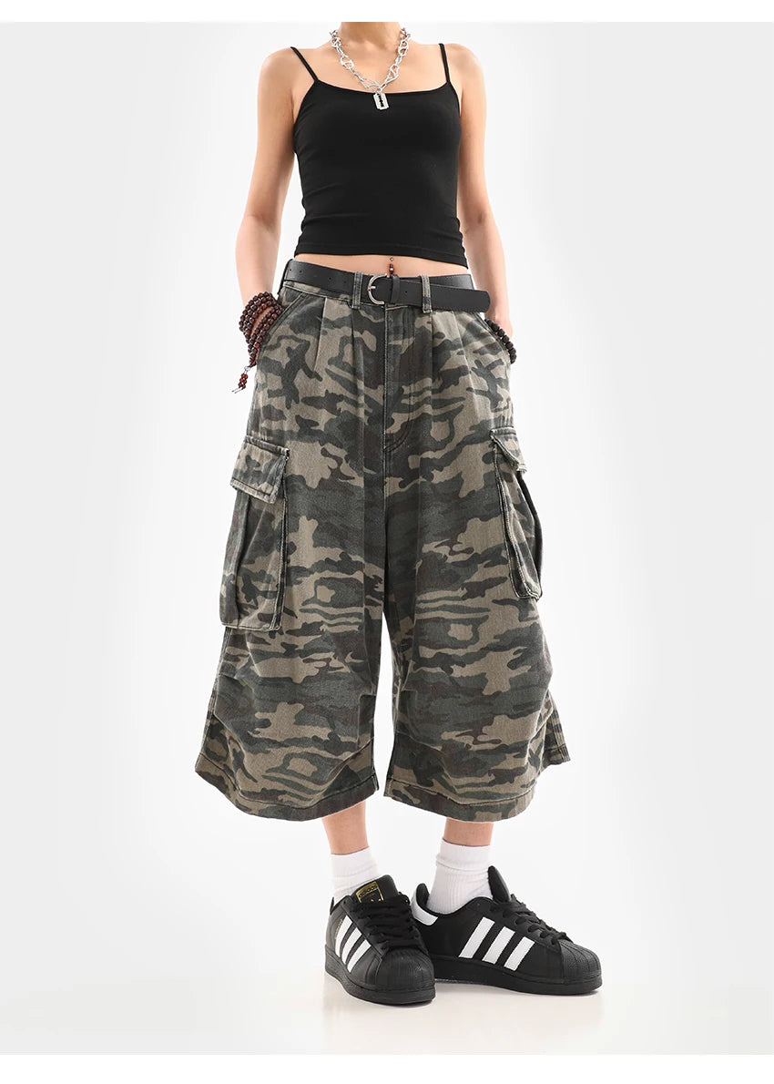 Women's Y2K Camouflage Harajuku Denim Capri Pants – Goblin Core Street Style
