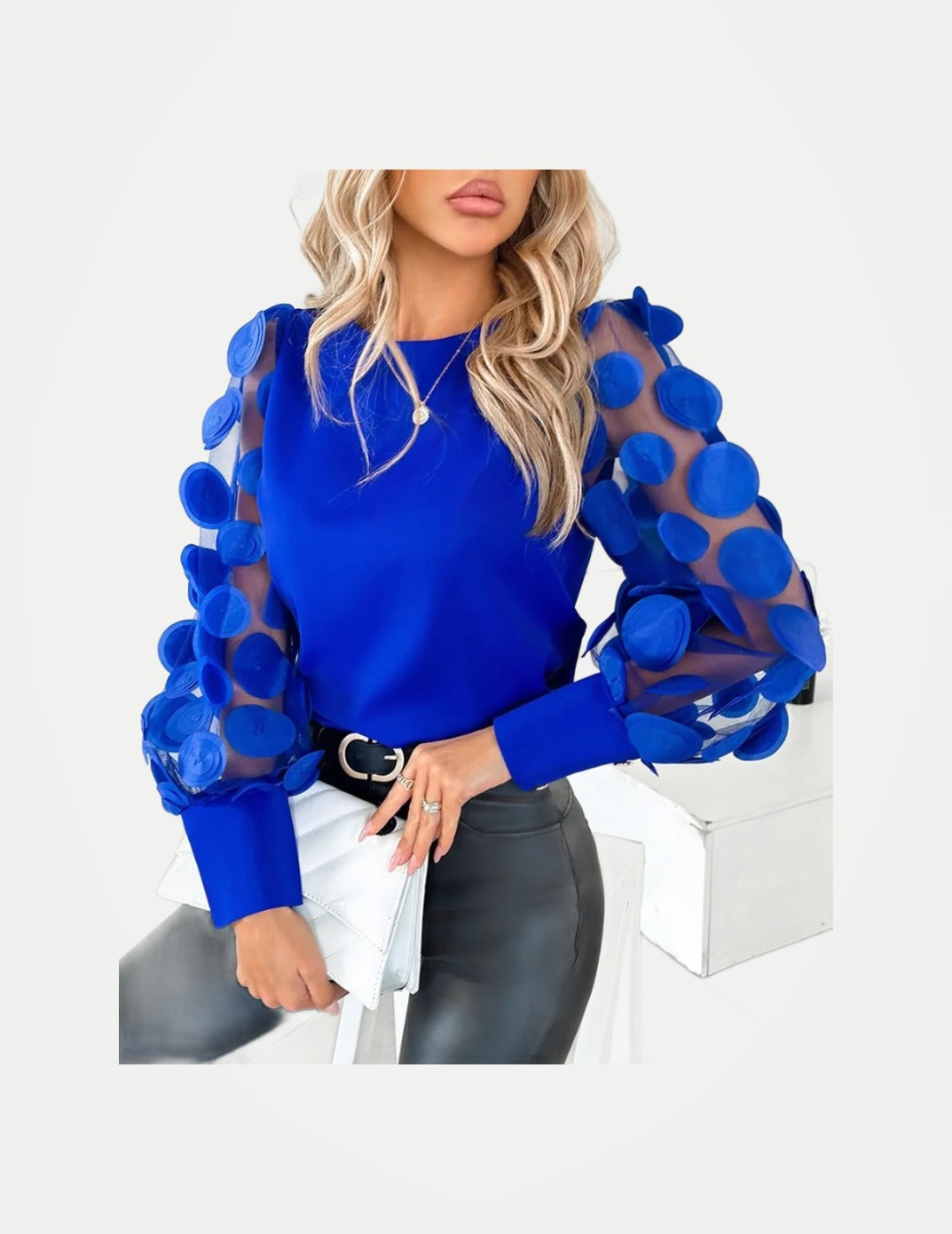 Women’s Lace Floral Blouse Top | Elegant Long Sleeve O-Neck Loose Fit Casual Shirt – Spring Summer