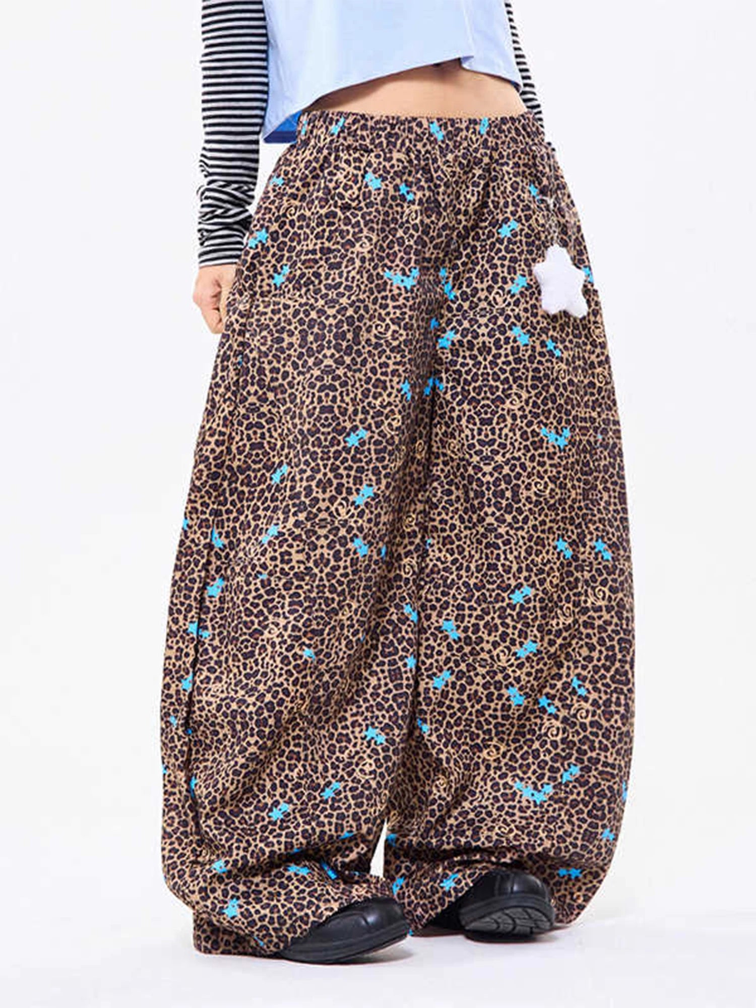 Women's Y2K Leopard Baggy Sweatpants – Harajuku Star Print Wide Leg Trousers