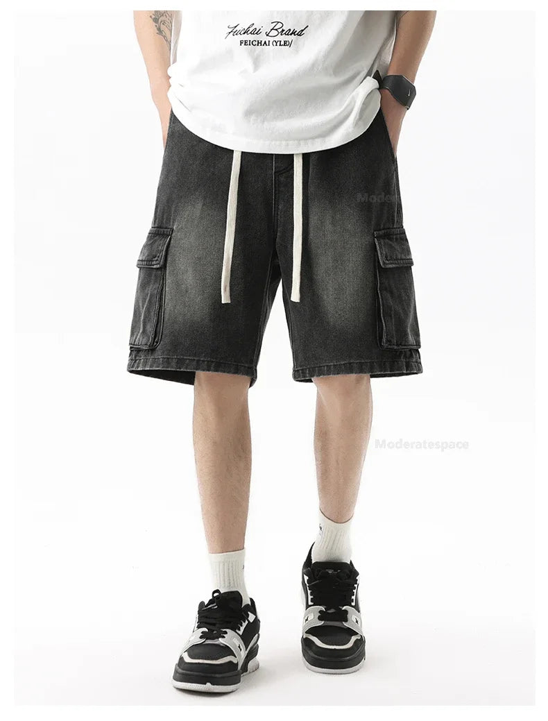 Men's Summer Denim Shorts – Loose Straight Leg Multi-Pocket Casual