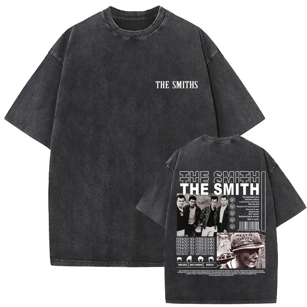 Unisex The Smiths Graphic T-Shirt – Funny Cat Retro Washed Tee | 1980s Indie Rock Vintage Streetwear