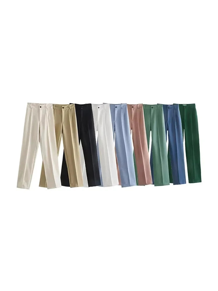Women’s High-Waist Straight-Leg Trousers – Vintage Office Pants with Zipper Fly | Chic Casual Workwear