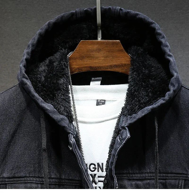 Men's Winter Hooded Denim Jacket – Fleece Thick Thermal Warm Coat