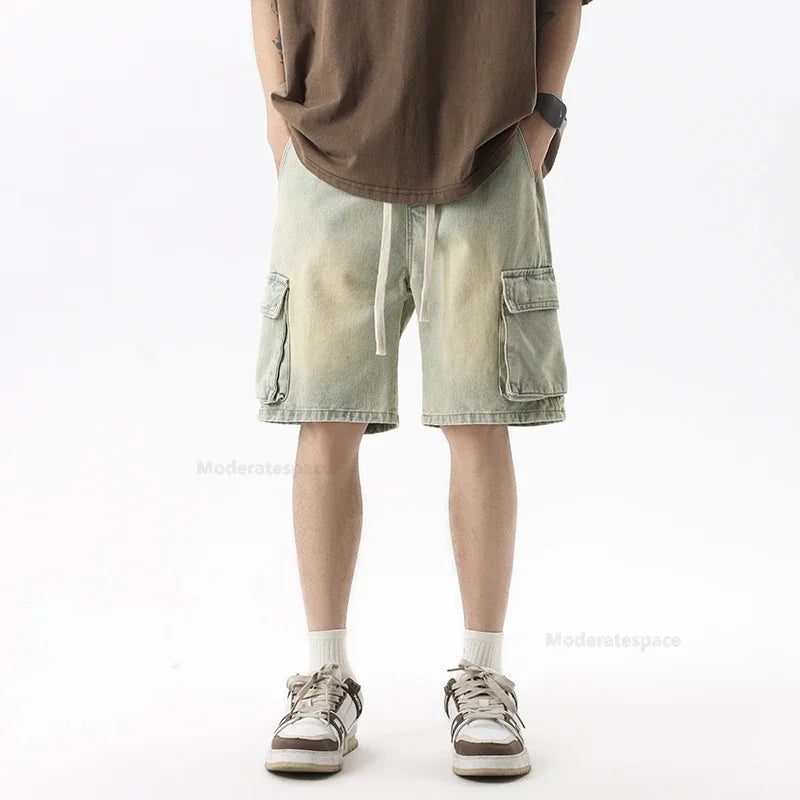 Men's Summer Denim Shorts – Loose Straight Leg Multi-Pocket Casual