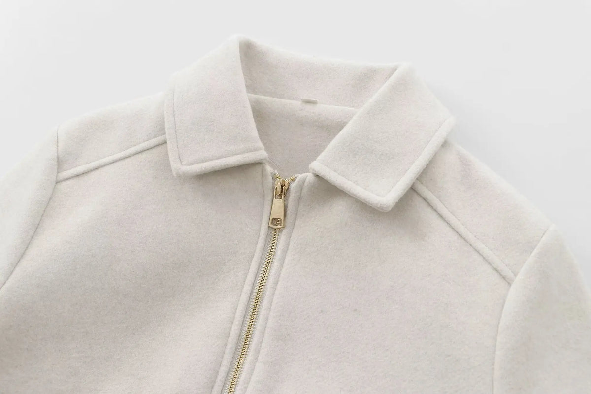 Women’s Zipper Jacket – Stylish Winter Long Sleeve Casual Coat with Pockets