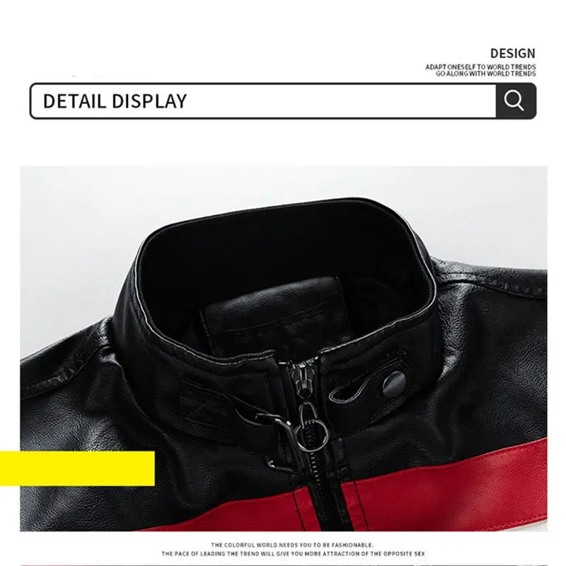 Men's PU Leather Motorcycle Jacket – Slim Fit Stand Collar Biker Coat