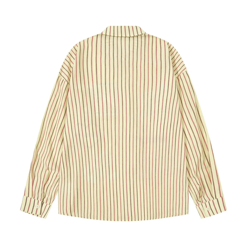 Men’s Horse Embroidery Striped Shirt – Loose-Fit Long-Sleeve Cotton Button-Up | Fun Autumn Casual Streetwear