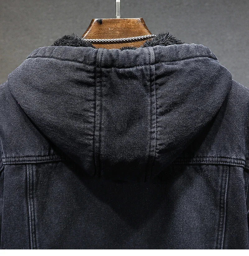 Men's Winter Hooded Denim Jacket – Fleece Thick Thermal Warm Coat