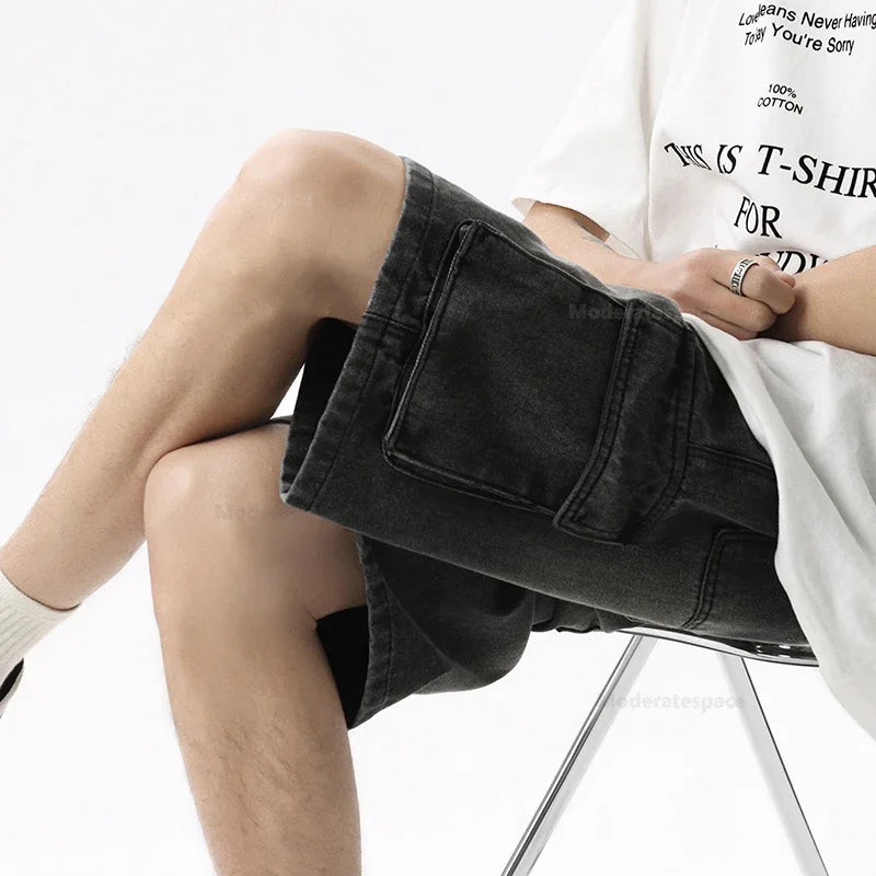 Men's Summer Denim Shorts – Loose Straight Leg Multi-Pocket Casual