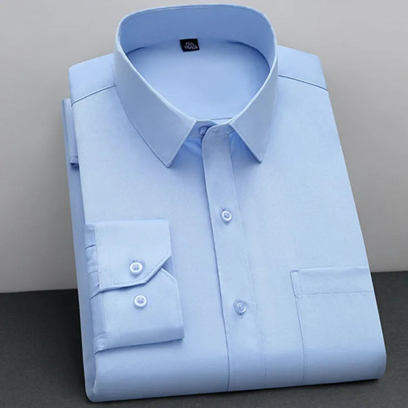 Men's Non-Iron Anti-Wrinkle Long Sleeve Shirt – Classic Solid Colour Business Casual Easy-Care Shirt