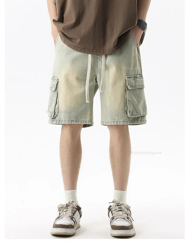Men's Summer Denim Shorts – Loose Straight Leg Multi-Pocket Casual