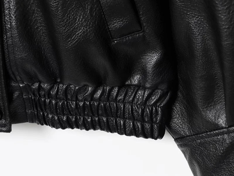 Women’s Oversized Faux Leather Bomber Jacket – Winter Fashion Coat