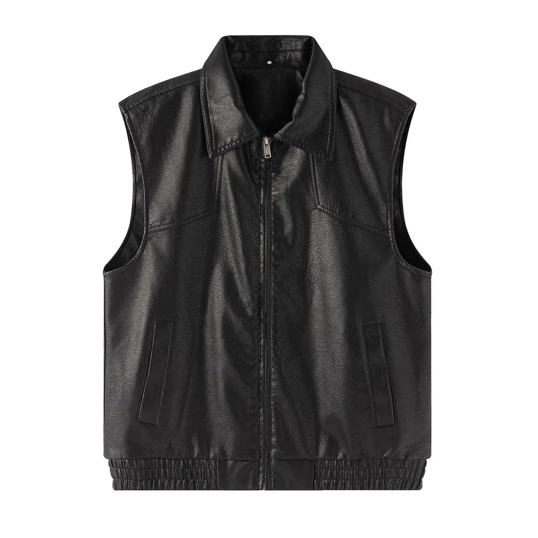 Men’s Vintage PU Leather Biker Vest – Sleeveless Motorcycle Jacket, Casual Retro Waistcoat for Autumn