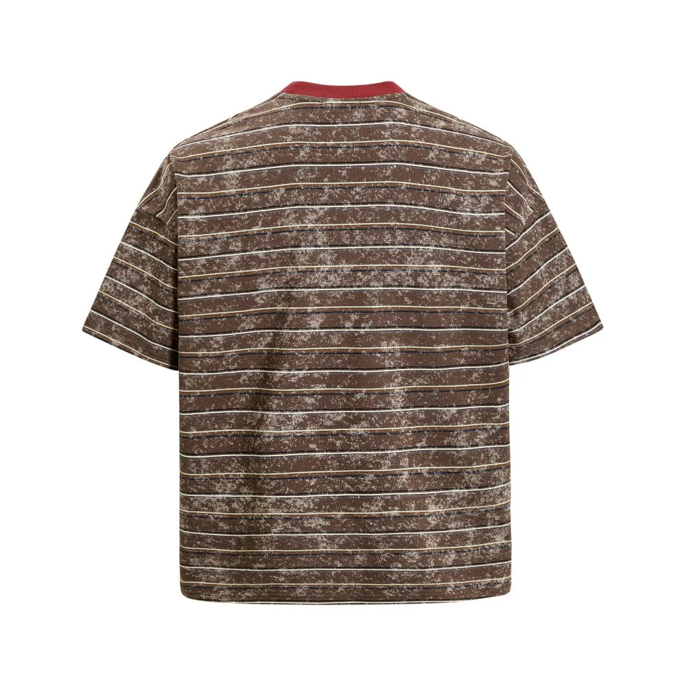 Men’s Retro Letter Print T-Shirt – Contrast Striped Cotton Crew Neck Tee