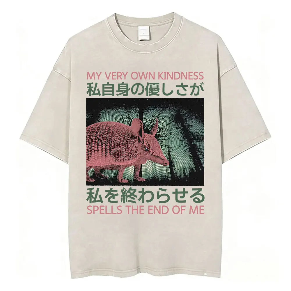 Unisex Japanese Fish Meme T-Shirt – Vintage Washed Oversized Tee | Harajuku Streetwear Graphic Top