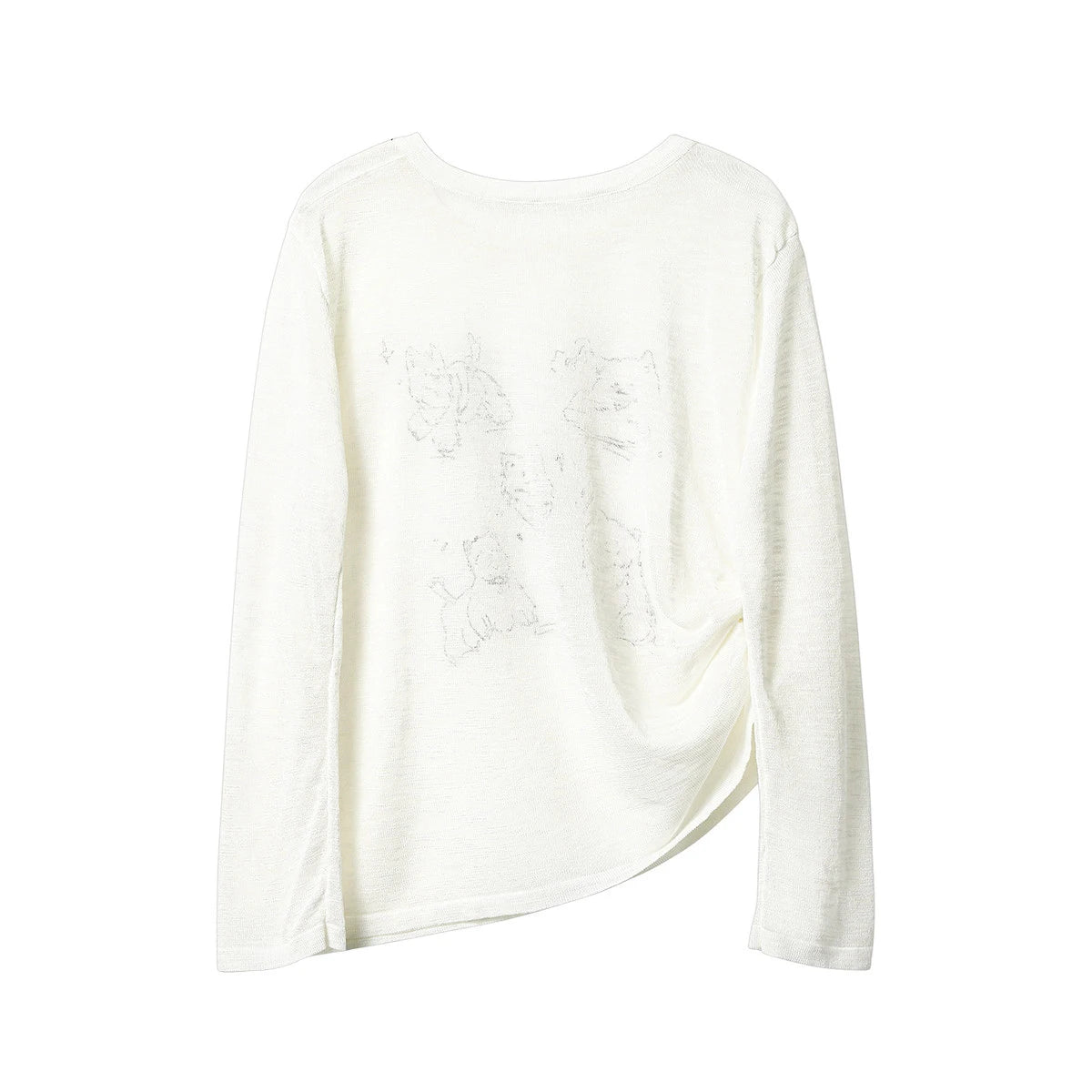 Women’s Korean Dog Print T-Shirt – Cute Casual Long Sleeve White Top, Lightweight Sun Protection Summer Tee