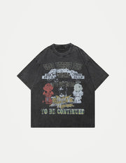 Men’s Vintage Angel Devil Graphic T-Shirt – Faded Black Hip Hop Streetwear Tee