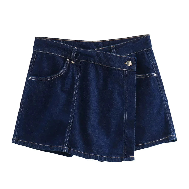 Women’s Blue Denim Cropped Shirt – Y2K Short Sleeve Top