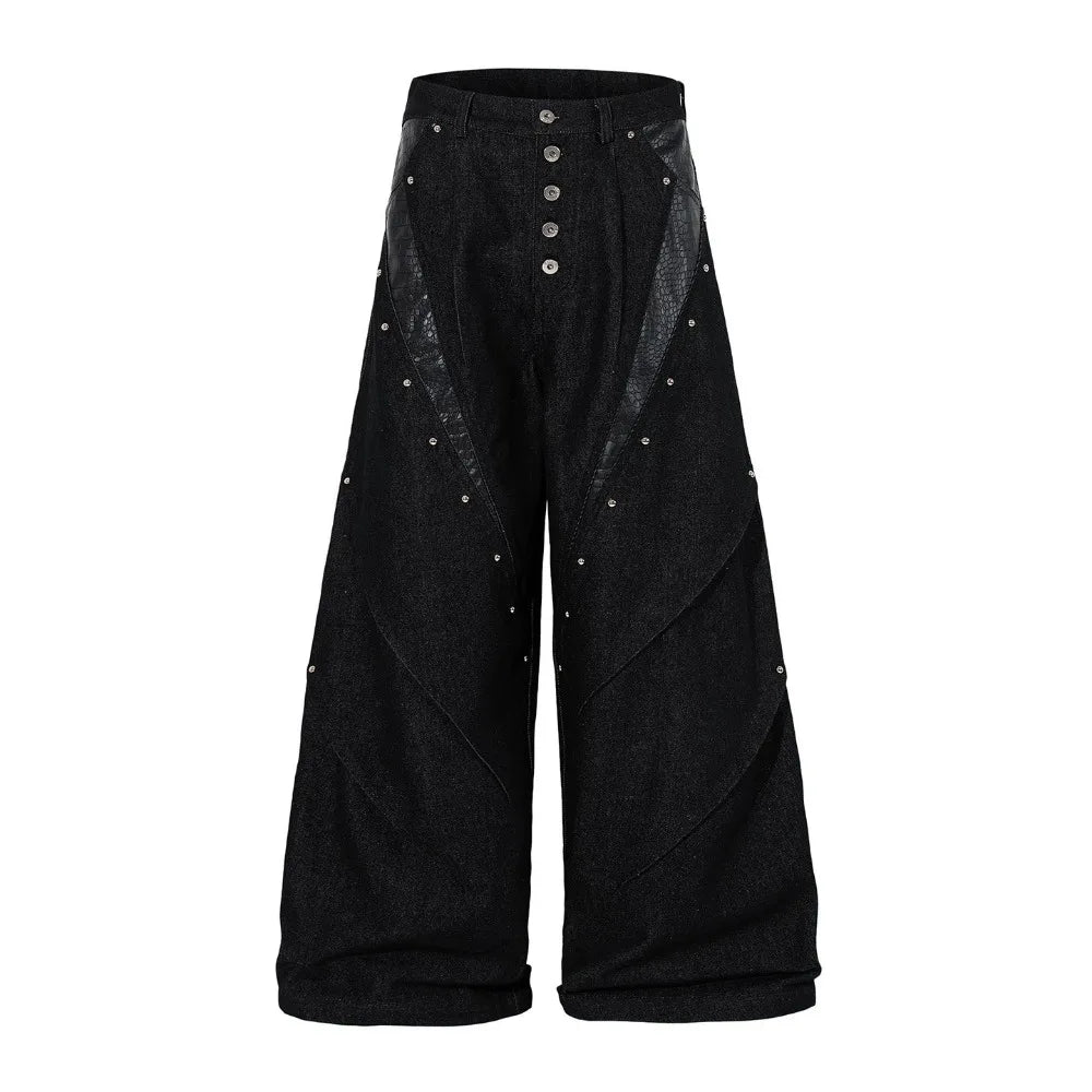 American High-Street Rivet Jeans – Single-Breasted Workwear Trousers | Casual Streetwear