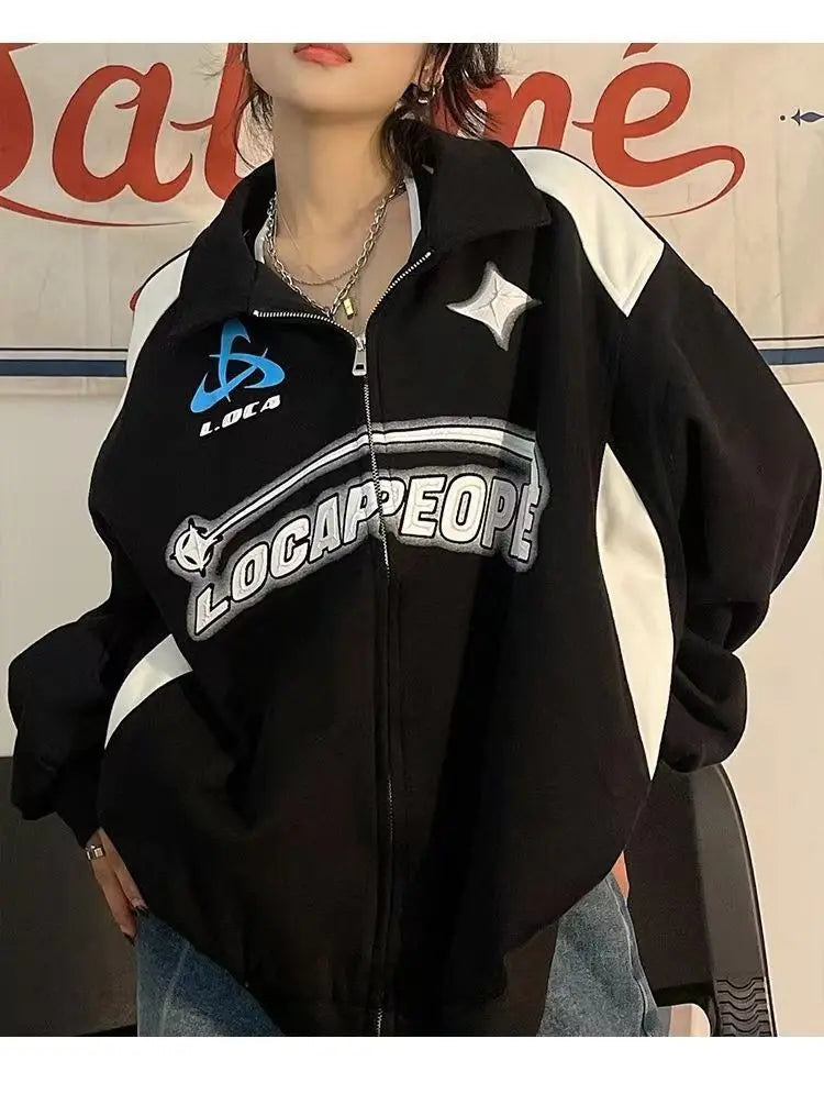 Women Y2K Oversized Sweatshirts Retro Korean Letter Print
