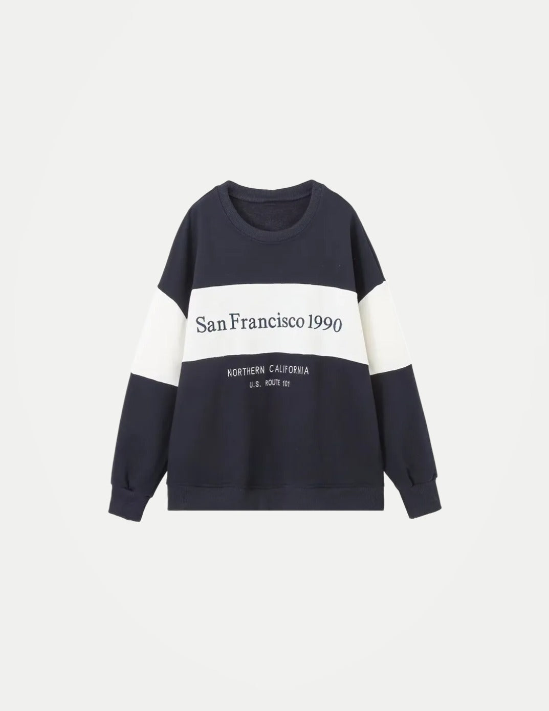 Women’s Embroidered Text Sweatshirt – Long Sleeve Color Block Crew Neck Casual Top