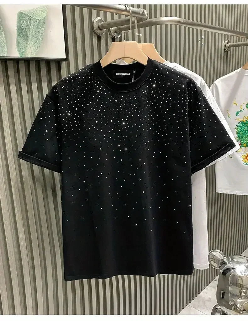Men's Luxury Diamond Print T-Shirt – High-End Streetwear Fashion Tee