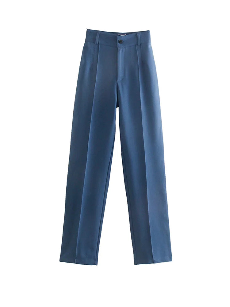 Women’s High-Waist Straight-Leg Trousers – Vintage Office Pants with Zipper Fly | Chic Casual Workwear