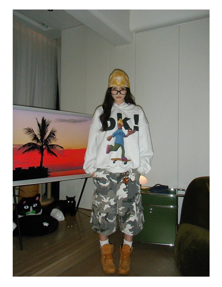Tawaaiw Cartoon Print Hooded Hoodie – Women’s Streetwear Collection