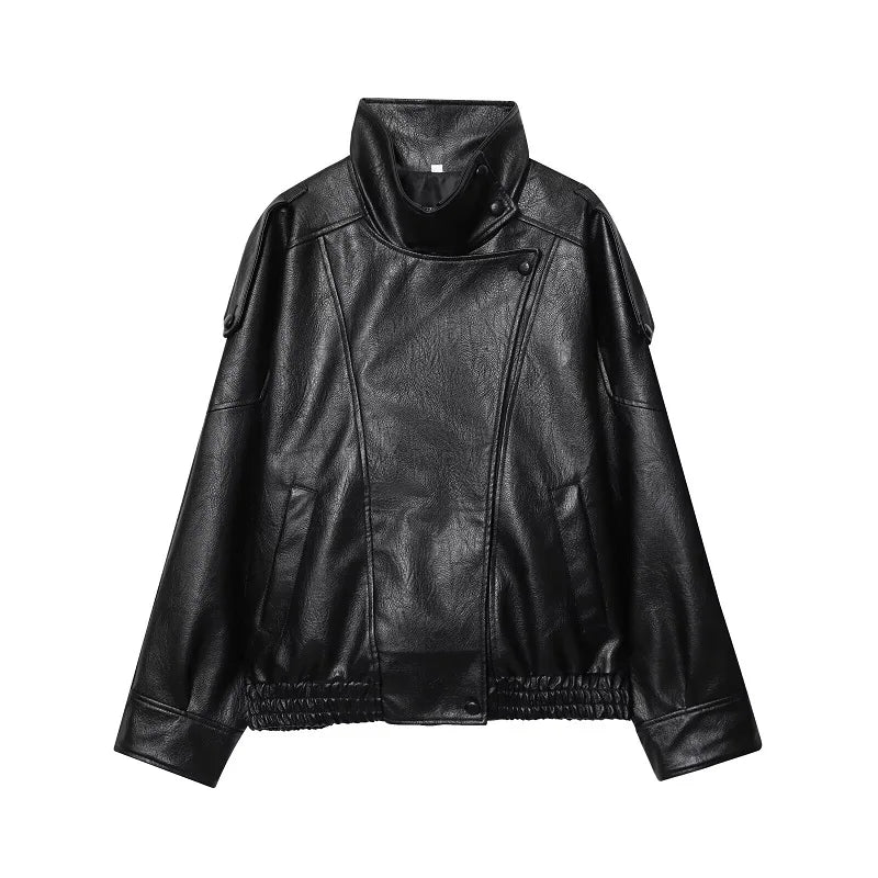 Women’s Oversized Faux Leather Bomber Jacket – Winter Fashion Coat
