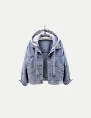 Women’s Hooded Denim Jacket – Retro Loose-Fit Short Coat for Spring & Autumn