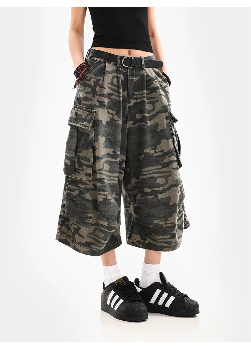 Women's Y2K Camouflage Harajuku Denim Capri Pants – Goblin Core Street Style
