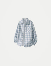 Unisex Blue Plaid Shirt – Loose Fit Long Sleeve Vintage Casual Top
