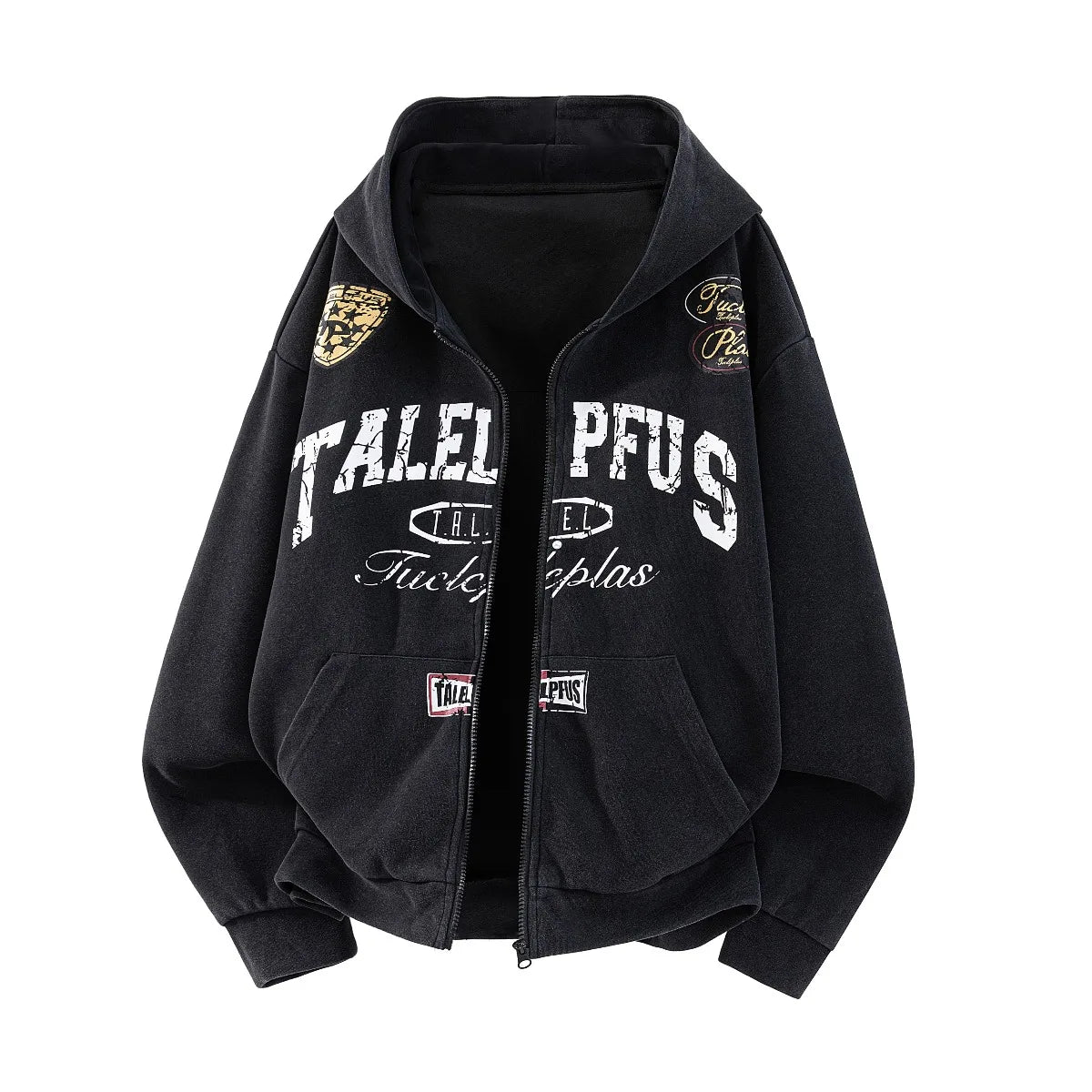Unisex Retro Letter Print Hoodie Jacket – Loose-Fit Zip-Up Casual Cardigan, American Streetwear Sweatshirt
