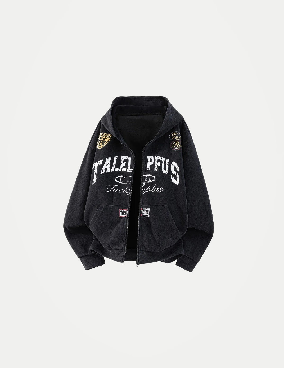 Unisex Retro Letter Print Hoodie Jacket – Loose-Fit Zip-Up Casual Cardigan, American Streetwear Sweatshirt