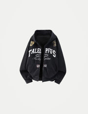 Unisex Retro Letter Print Hoodie Jacket – Loose-Fit Zip-Up Casual Cardigan, American Streetwear Sweatshirt