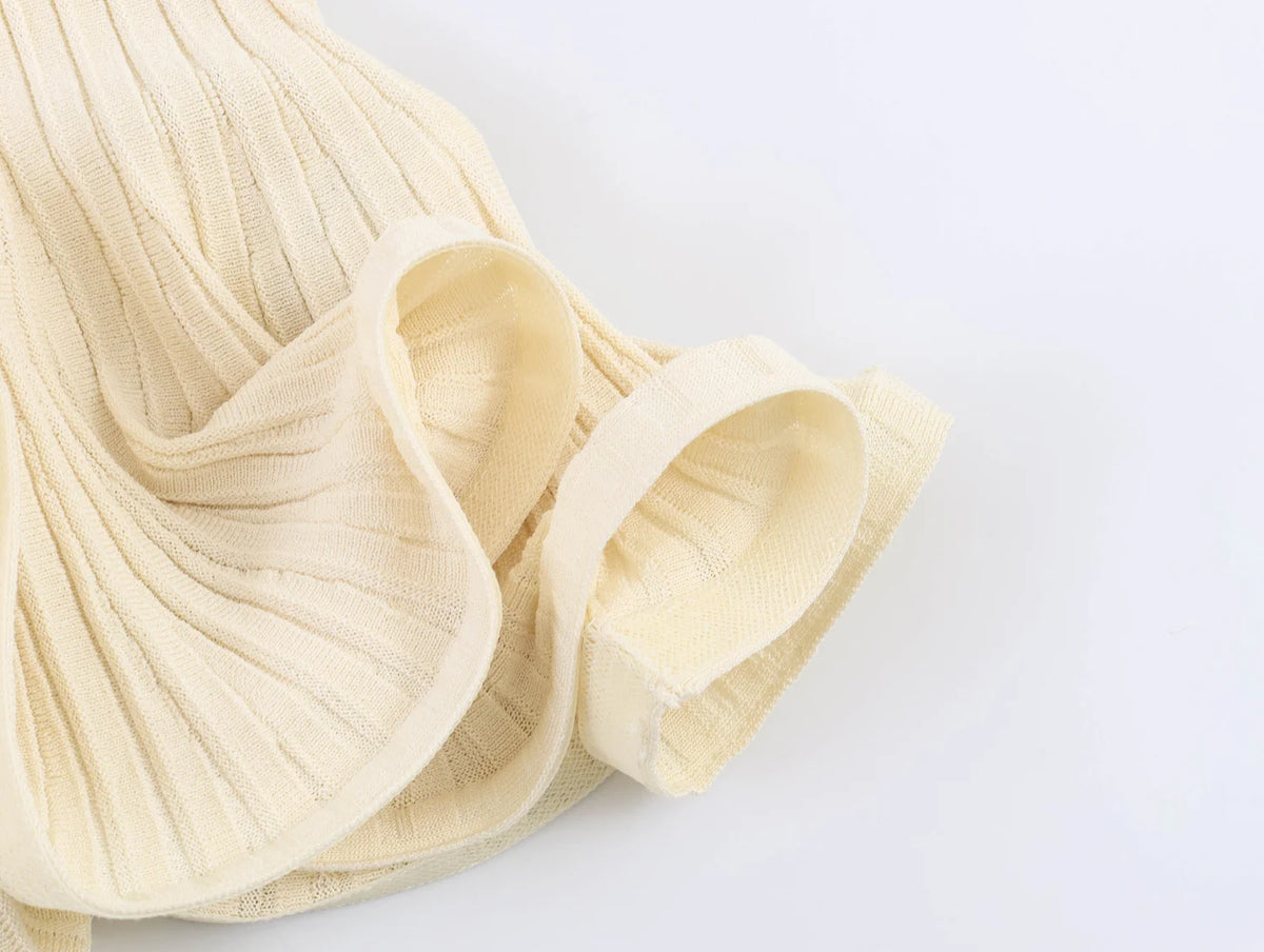 Women’s Sleeveless Knit Top – Ruffle Detail Slim Fit Waist-Cinching Partywear