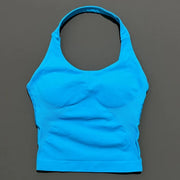 Women's Seamless Halterneck Longline Sports Tank Top – Ruched Gym Activewear