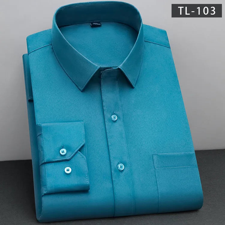 Men's Non-Iron Anti-Wrinkle Long Sleeve Shirt – Classic Solid Colour Business Casual Easy-Care Shirt