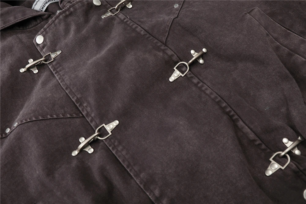 Men’s Vintage Washed Denim Jacket – Y2K Grunge Hooded Coat, Loose-Fit Hip Hop High Street Streetwear