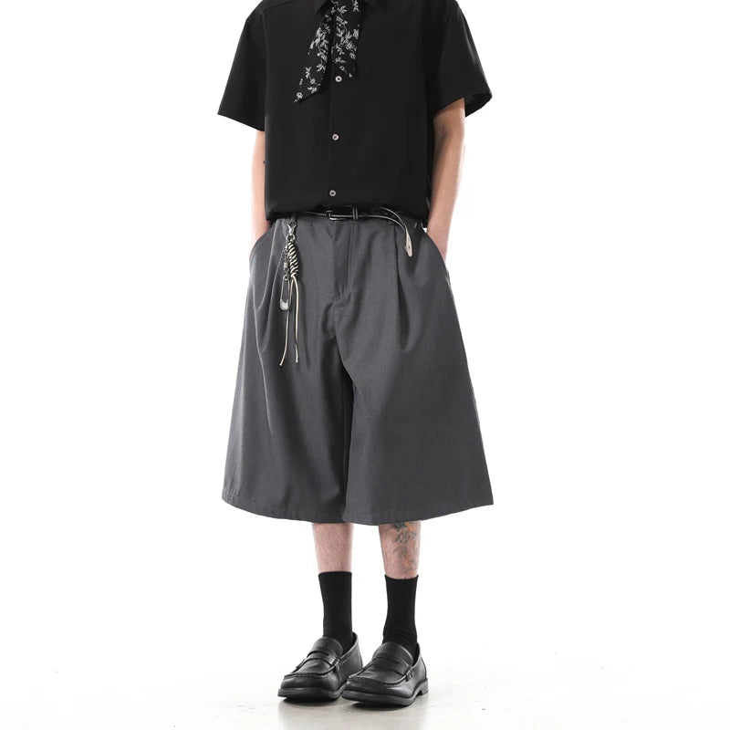 Men’s Japanese Streetwear Wide-Leg Shorts – Loose Fit Calf-Length Casual Suit Pants | Summer