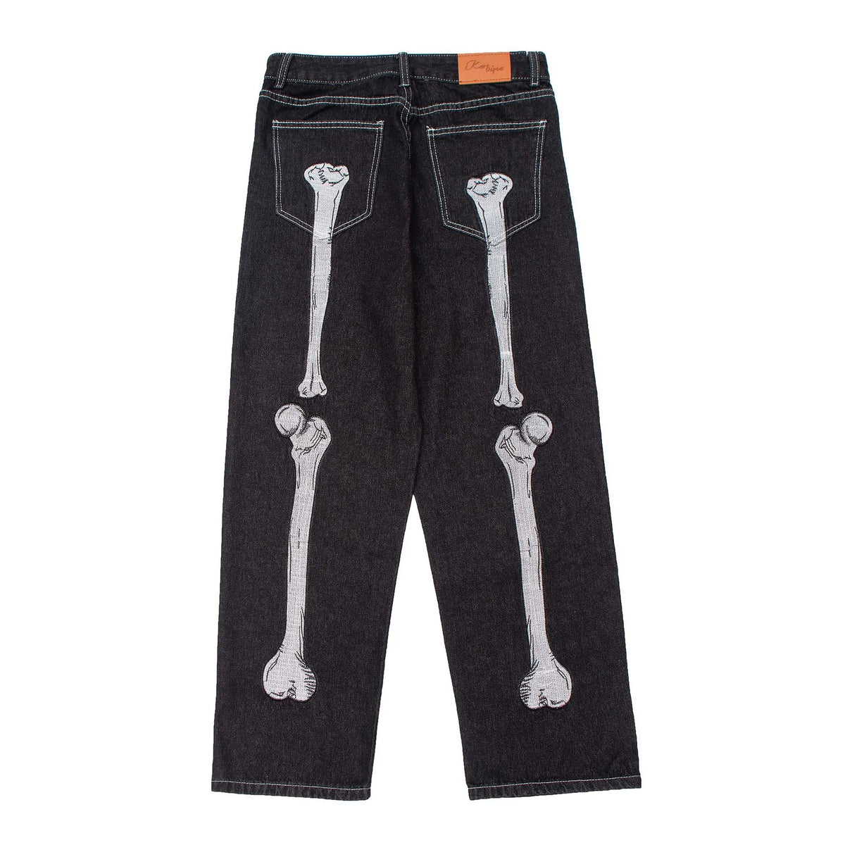 Men’s Skeleton Print Baggy Jeans – Gothic Punk Wide-Leg Denim Pants | Dark Hip-Hop Streetwear