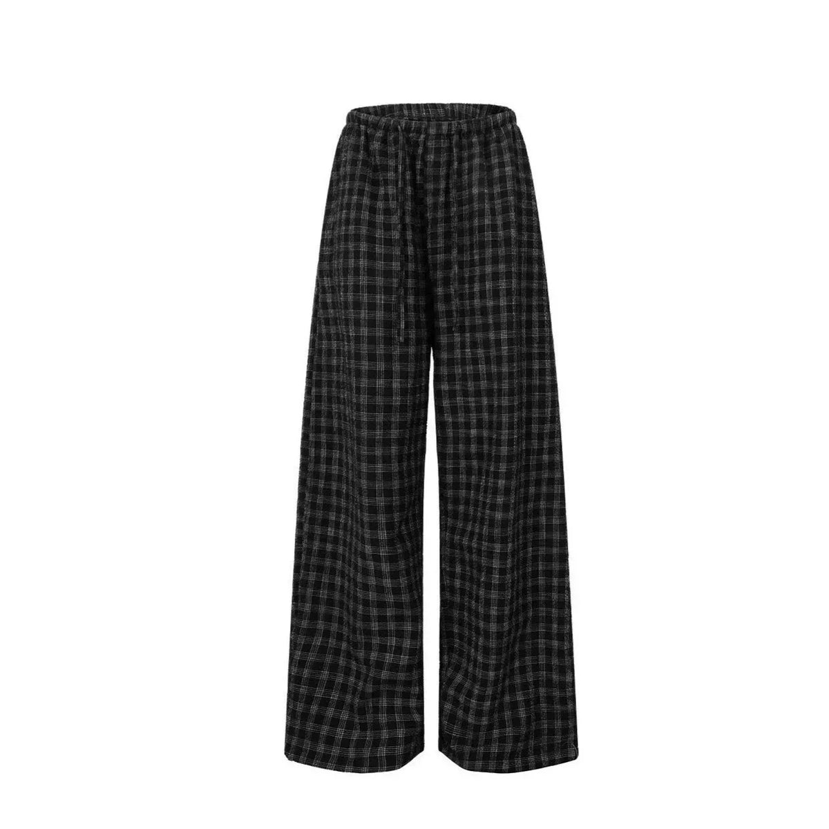 Casual Plaid Wide-Leg Pants – Loose Fit Elastic Waist Spliced Trousers | Youth Summer Streetwear