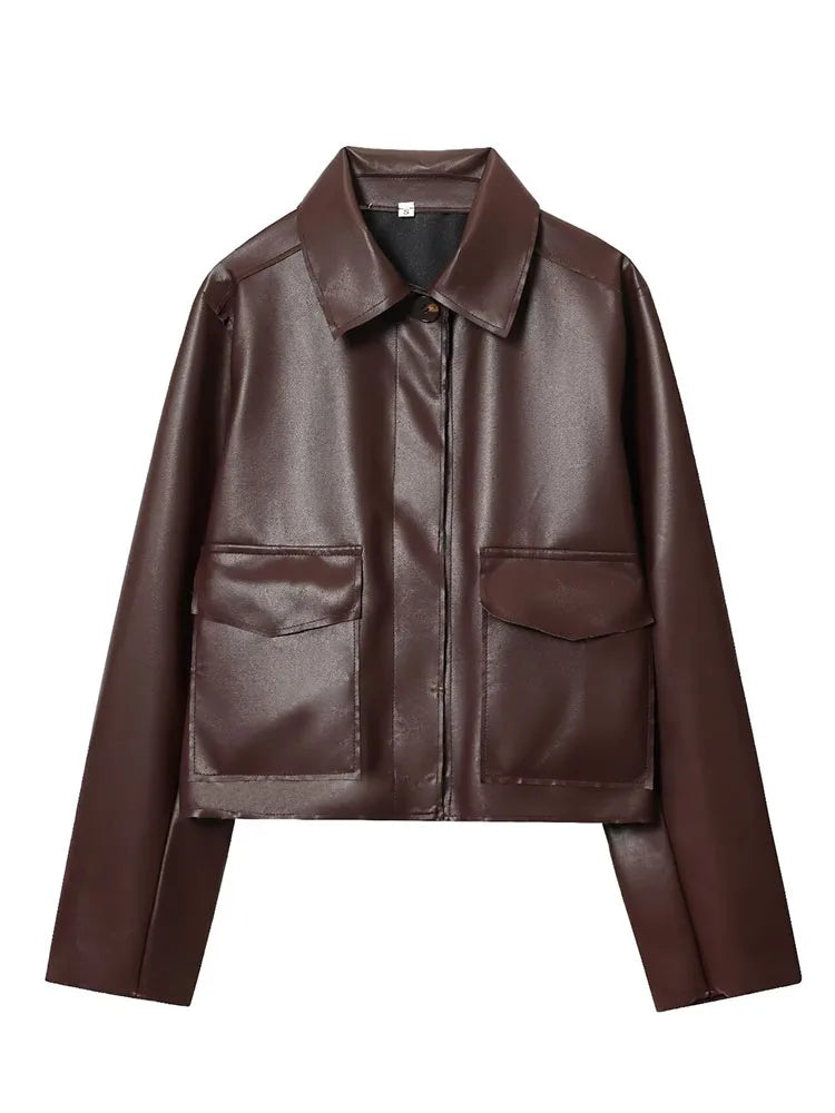 Women’s Autumn Casual Jacket – Solid Turn-Down Collar Coat with Pockets | Single-Breasted Streetwear Style