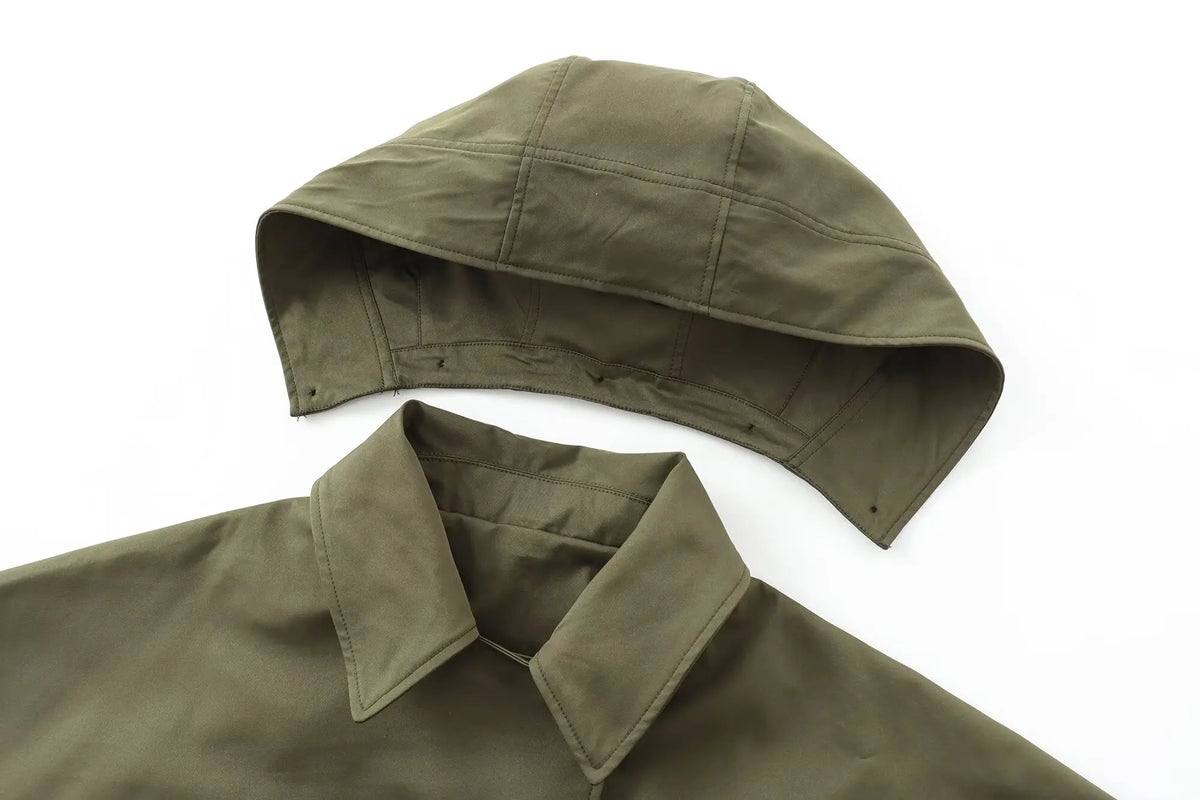 Women’s Hooded Trench Coat – Long Sleeve Windbreaker Jacket, Stylish Casual Winter Outerwear