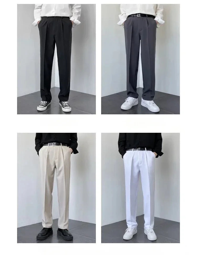 Men's Korean Drape Straight Casual Trousers – Loose Fit Smart-Casual Street Suit Pants
