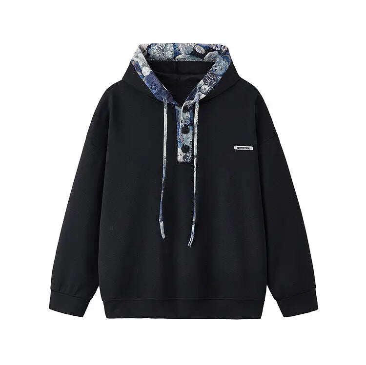 Men’s Oversized Hoodie Sweatshirt – Urban Streetwear Lapel Neck Casual Top for Spring & Autumn