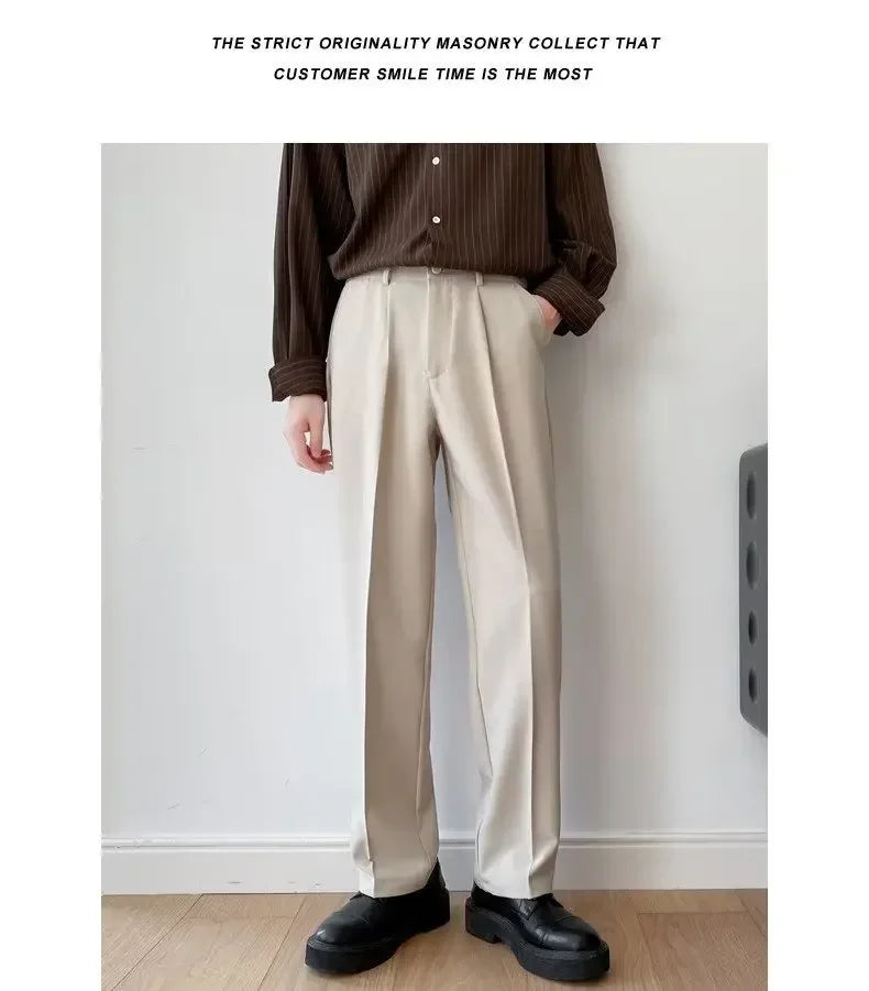 Men's Korean Drape Straight Casual Trousers – Loose Fit Smart-Casual Street Suit Pants