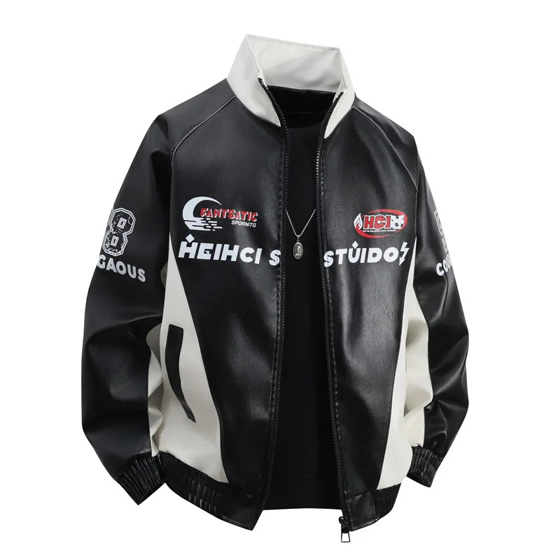 Men’s Retro PU Leather Jacket – Loose Fit Motorcycle Style Casual Jacket